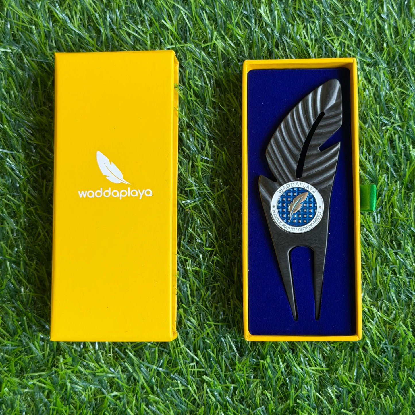 Black Damascus Steel Feather Divot Tool - Two Prong and Marker Set