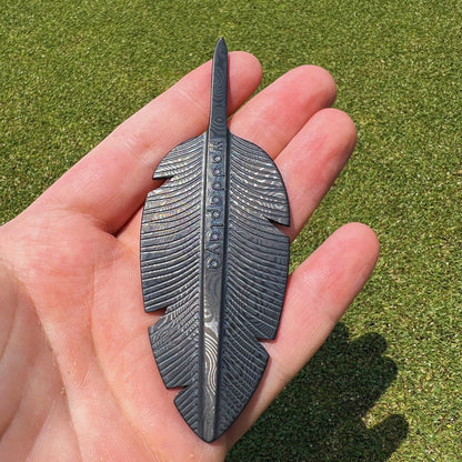 Black Damascus Steel Feather Divot Tool - Single Prong