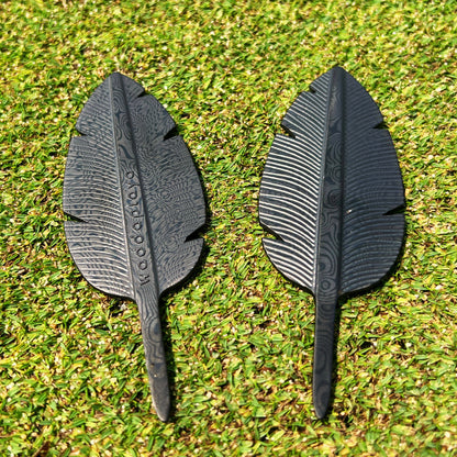Black Damascus Steel Feather Divot Tool - Single Prong