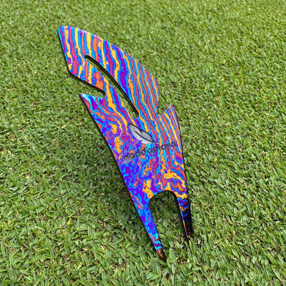 Titanium Damascus Steel Feather Divot Tool and Marker Set