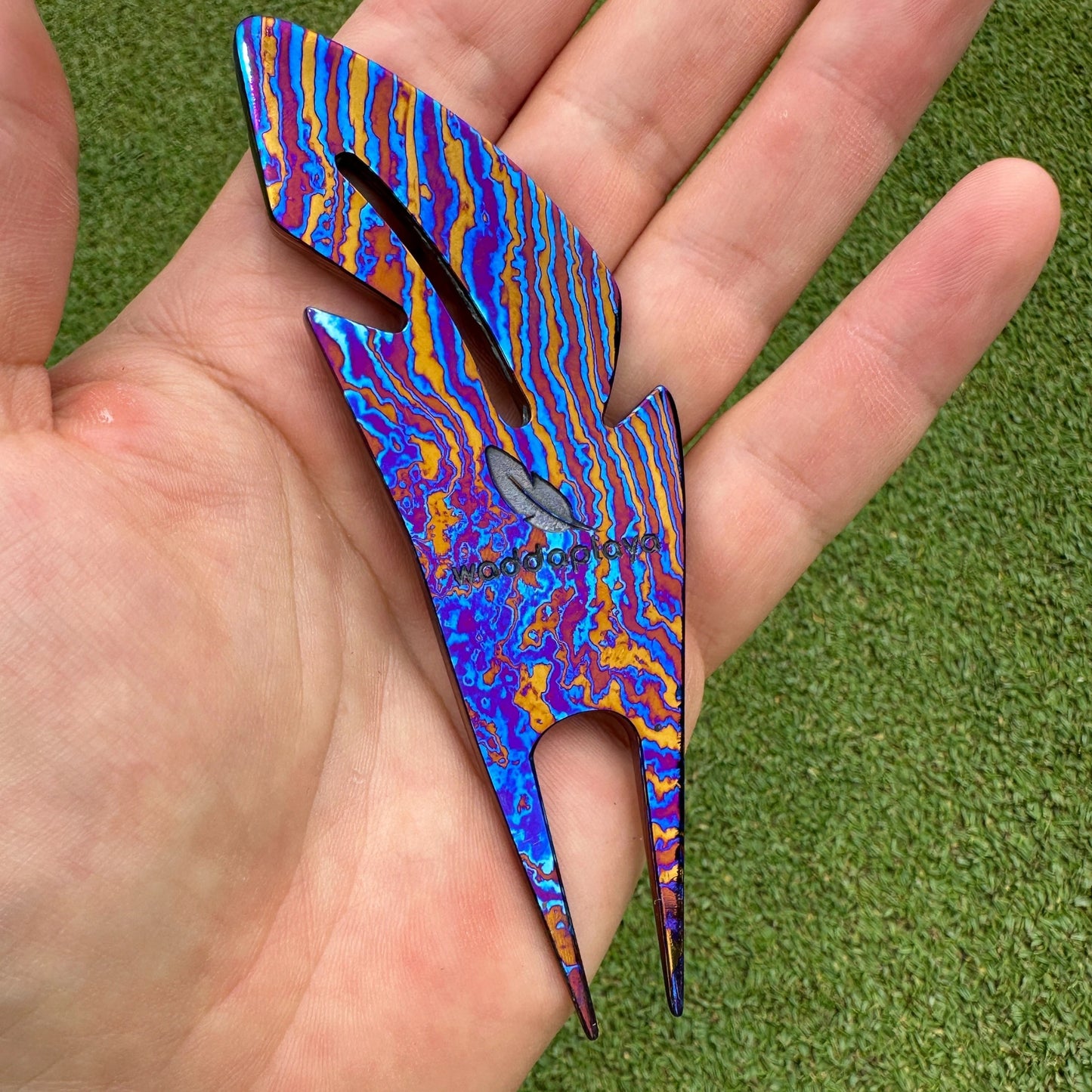 Titanium Damascus Steel Feather Divot Tool and Marker Set