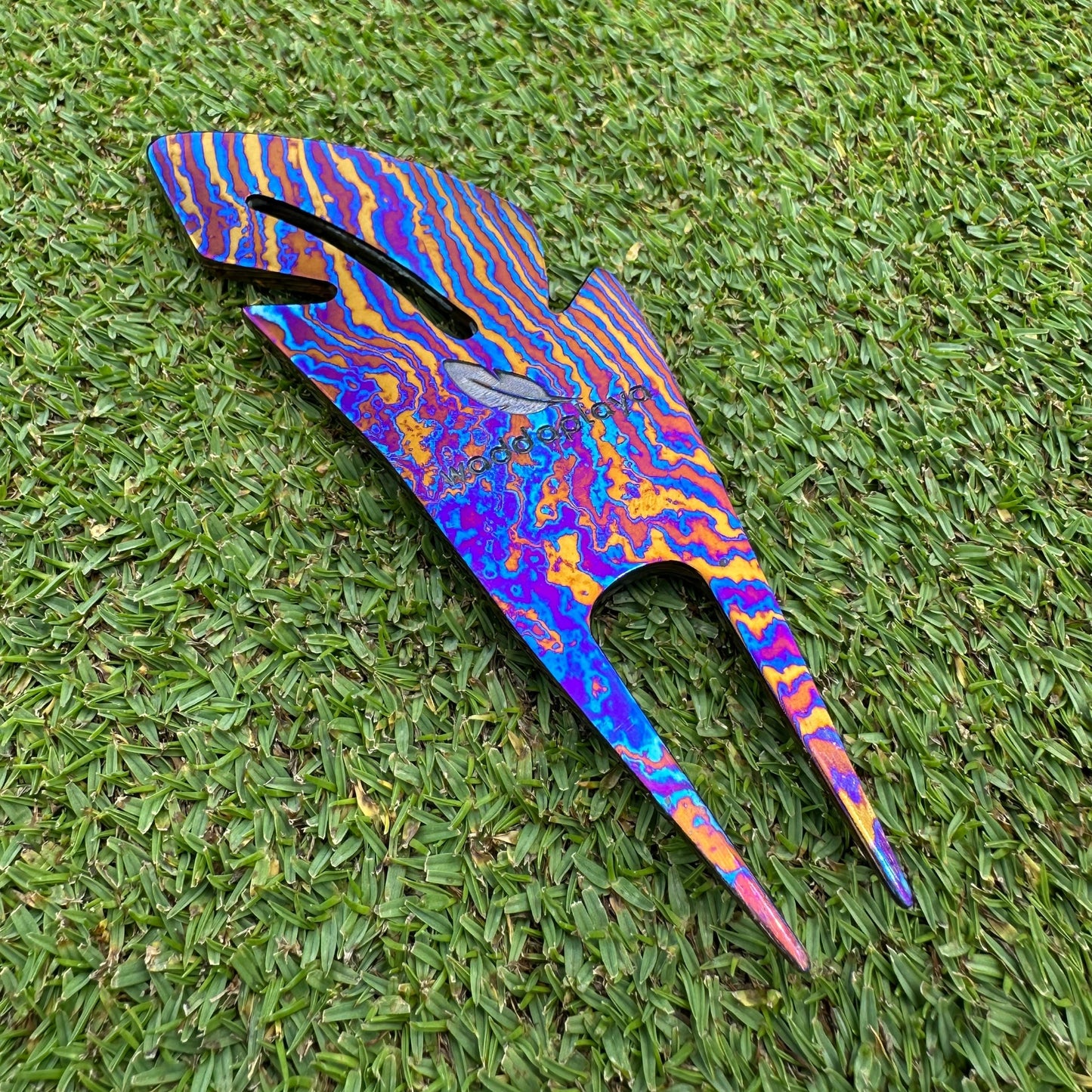 Titanium Damascus Steel Feather Divot Tool and Marker Set