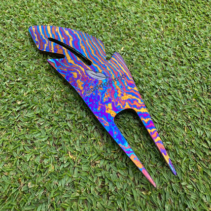 Titanium Damascus Steel Feather Divot Tool and Marker Set