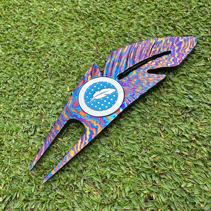 Titanium Damascus Steel Feather Divot Tool and Marker Set