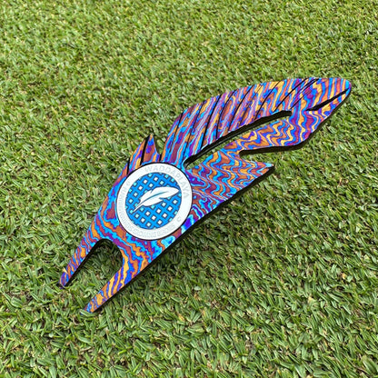 Titanium Damascus Steel Feather Divot Tool and Marker Set